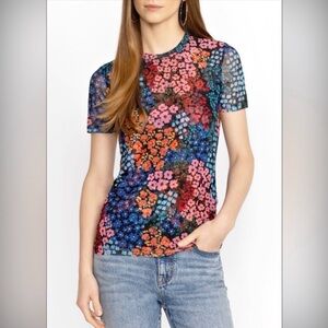 Johnny Was Jade | Eleanor Floral Mesh Sheer Short-Sleeve Tee in Astrid Size S